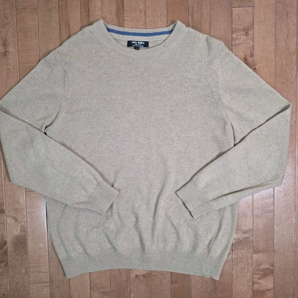 Luca Nobili Sweater Mens Large Beige 100% Cashmere Crewneck Pullover Knit Italy